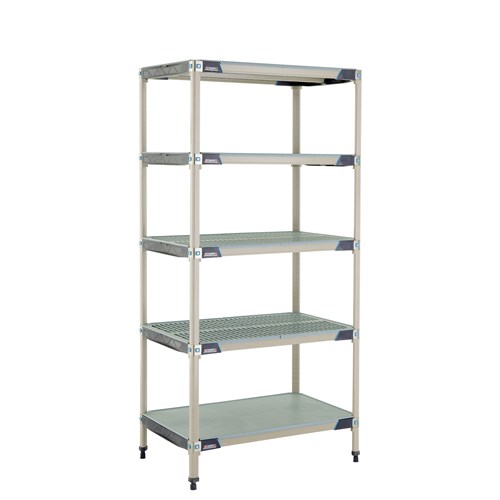 InterMetro Industries 5X537HX3 5X537HX3 5-Shelf Plastic Industrial Shelving Starter Unit with Solid Bottom Shelf - 24" x 36" x 74"