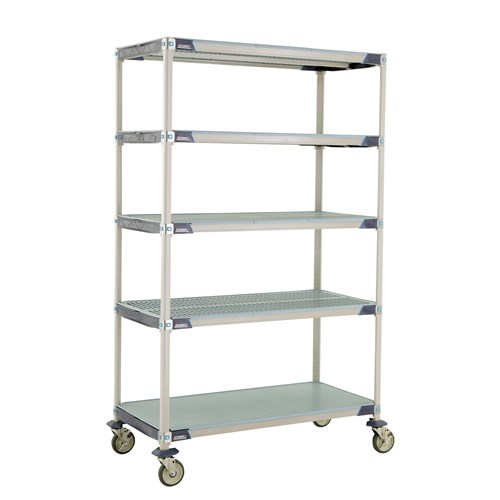 InterMetro Industries 5X557EGX3 5X557EGX3 5-Shelf Industrial Plastic Shelving Mobile Cart - Solid Bottom Shelf - 24" x 48" x 79.3125"