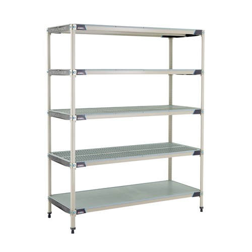 InterMetro Industries 5X567HX3 5X567HX3 5-Shelf Plastic Industrial Shelving Starter Unit with Solid Bottom Shelf - 24" x 60" x 74"