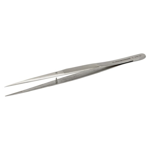 Lindstrom 648-SA Stainless Tweezers - Anti-Acid Anti-Mag Body w/ Serrated Handles and Straight - Thick - Beveled - Strong - Sharp - Line Serrated Tips - 155 mm - 6.10"