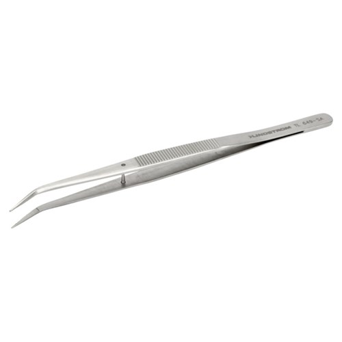 Lindstrom 649-SA Stainless Steel Tweezers - Anti-Acid Anti-Magnetic Body w/ Serrated Handles and Bent - Thick - Beveled - Strong - Line Serrated Tips - 155 mm - 6.10"