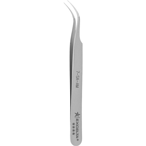 Excelta 7-SA-AM - Anti-Magnetic & Microbial Stainless Steel Tweezers - Curved Very Fine Point - 4.5" (112.5mm)