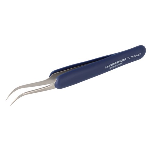 Lindstrom 7A-SA-ET Stainless Steel Tweezers - Anti-Acid Anti-Magnetic Body w/ ESD Safe Handlesand Fine - Curved Tips - 4.72" (120 mm)