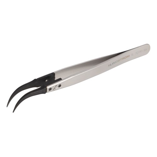 Lindstrom 7CFR-SA Carbon Fiber Tweezers w/ ESD Safe Handles and Curved - Very Fine Tips - 5.12" (130 mm)