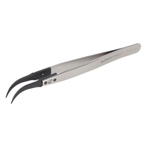 Lindstrom 7CPR-SA Carbon PEEK Tweezers w/ ESD Safe Handles and Curved - Very Fine Tips - 5.12" (130 mm)