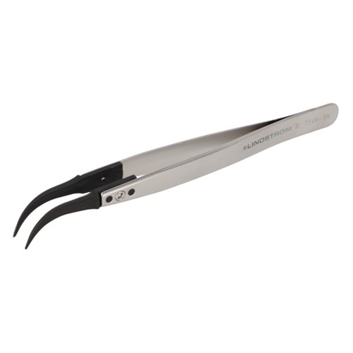 Lindstrom 7SVR-SA PVDF Tweezer w/ ESD Safe Handles and Curved - Very Fine Tips - 5.12" (130 mm)