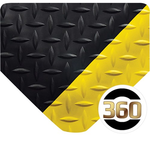 Wearwell 814.1516x2x10BYL - 814 Ultra-Soft Diamond-Plate w/ WOW! - 2' x 10' - Black w/Yellow