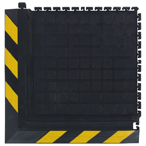 Andersen Co. - No. 522 Hog Heaven Dry Anti-Fatigue Modular Tile III - Corner - 21.875" x 21.875" - Black w/Yellow Chevron Borders