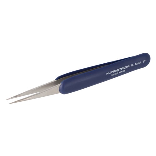 Lindstrom AA-SA-ET Stainless Steel Tweezers - Anti-Acid Anti-Magnetic Body w/ ESD Safe Handles and Straight - Fine - Sharp Tips - 5.12" (130 mm)