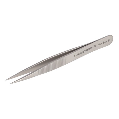 Lindstrom AC-SA-SL Stainless Steel Precision Economy Tweezers - Style AC w/ Serrated Handles and Strong Tips - 4.33" (110 mm)