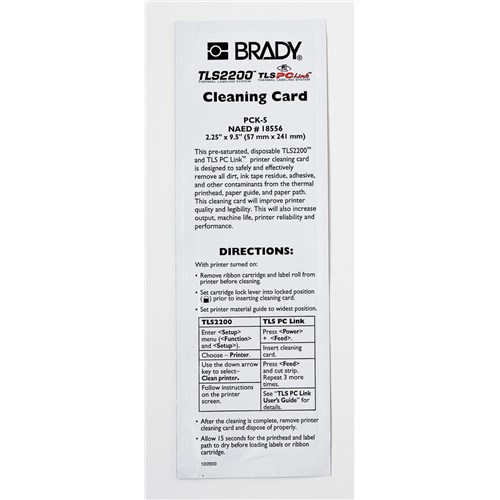 Brady PCK-5 - Cleaning Kit for TLS 2200® - 5 Cleaning Cards