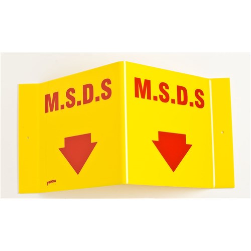 Brady V2MS21A - MSDS "V" Sign - 8" H x 14.5" W x 6" D - Red on Yellow