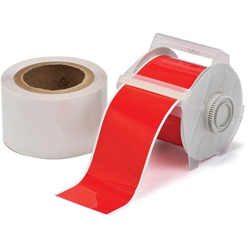 Brady 142167 - B-483 GlobalMark® Toughstripe Label w/Over Laminate Polyester - 4" x 100' - Red/Clear