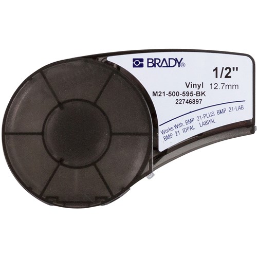 Brady M21-500-595-BK - B-595 M21 Series Label Cartridge - 21' x 0.5" - White/Black