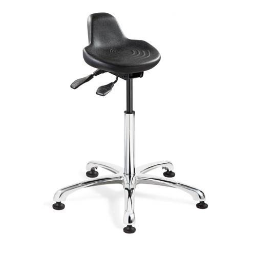 Bevco 3555-BK - 3000 Series Backless Sit-Stand Stool - Polyurethane - 22"-32" - Mushroom Glides - Black