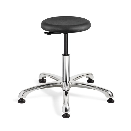 Bevco 3350-P-BK - Versa 3000 Silver Series Backless Laboratory Stool - Polyurethane - 18.5"-26" - Mushroom Glides - Black