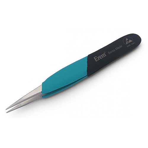 Erem EOODSA - Stainless Steel Anti-Magnetic Tweezers - Ergonomic - Straight Fine Tips - Serrated - 4.75"