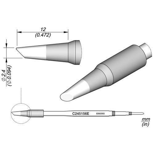 JBC Tools C245156E - Extended Tip Life Soldering Cartridge - Bevel - 2.4 Dia