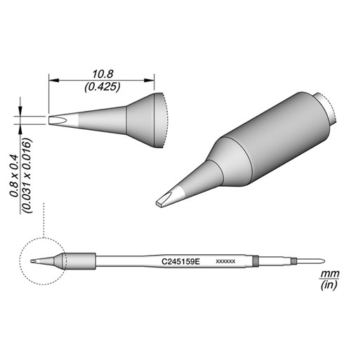 JBC Tools C245159E - Extended Tip Life Soldering Cartridge - Chisel - 0.8 x 0.4