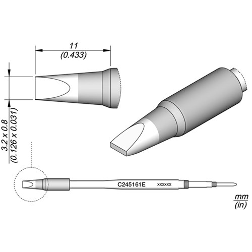 JBC Tools C245161E - Extended Tip Life Soldering Cartridge - Chisel - 3.2 x 0.8