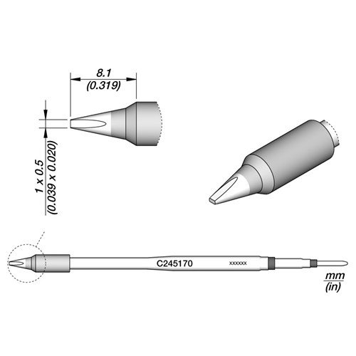 JBC Tools C245170 - C245 Series Soldering Tip Cartridge - Chisel - 1 x 0.5 mm