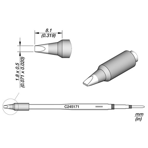 JBC Tools C245171 - C245 Series Soldering Tip Cartridge - Chisel - 1.8 x 0.5 mm