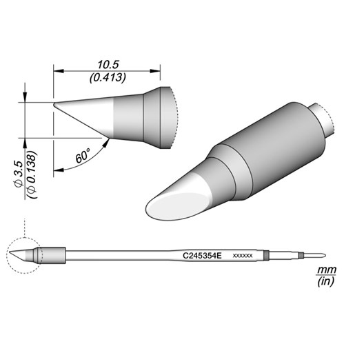 JBC Tools C245354E - Extended Tip Life Soldering Cartridge - Bevel - 3.5 Dia