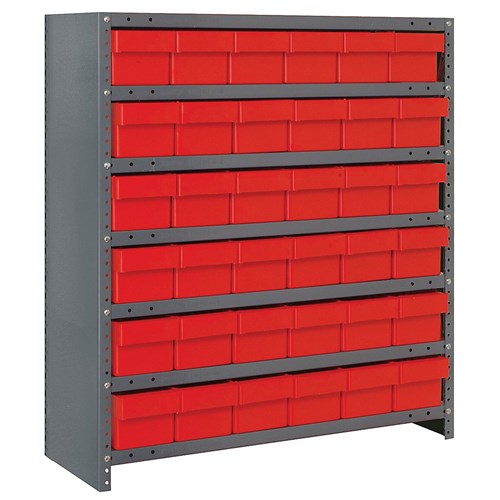 Quantum Storage Systems CL1239-601 RD - Super Tuff Euro Series Closed Style Steel Shelving w/36 Bins - 12" x 36" x 39" - Red