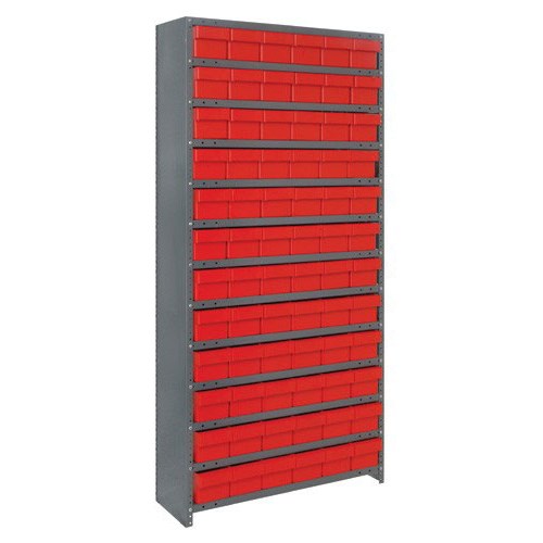 Quantum Storage Systems CL2475-603 RD - Super Tuff Euro Series Closed Style Steel Shelving w/72 Bins - 24" x 36" x 75" - Red