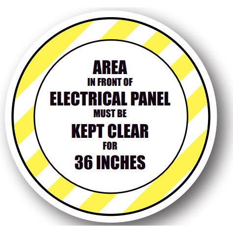 Ergomat UEN-1916 - DSV-SIGN 900 Durastripe Circle Floor Sign - Area In Front Of Electrical Panel Must Be Kept Clear For 36 Inches - 30"