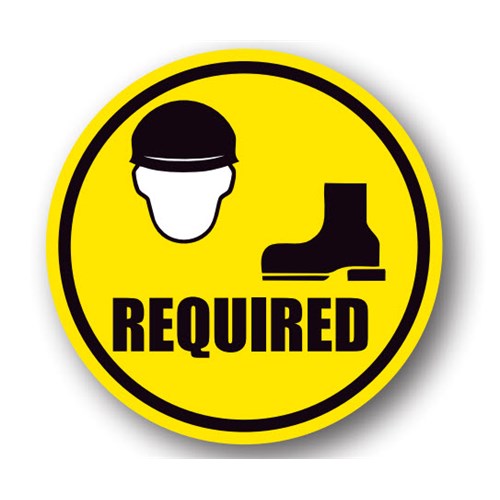 Ergomat UEN-1617 - DSV-SIGN 400 Durastripe Circle Floor Sign - Hard Hat & Safety Shoes Required - 20"