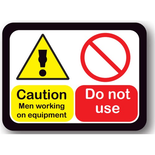 Ergomat UEN-2042 - DSV-SIGN 432 Durastripe Lock Out/Tag Out Floor Sign - Caution Men Working On Equipment Do Not Use - 24" x 18"