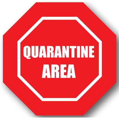 Ergomat UEN-1009 - DSV-SIGN 144 Durastripe Octagon Floor Sign - Quarantine Area - 12"