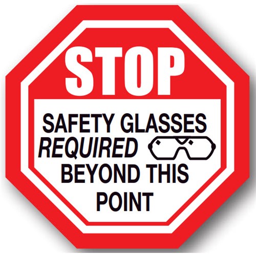 Ergomat UEN-0915 - DSV-SIGN 400 Durastripe Octagon Floor Sign - Stop Safety Glasses REQUIRED Beyond This Point - 20"