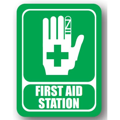 Ergomat UEN-2307 - DSV-SIGN 1600 Durastripe Rectangle Floor Sign - FIRST AID STATION - 50" x 32"