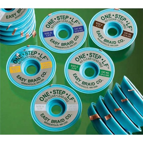 Easy Braid LF-C-5AS - One-Step LF No-Clean Lead-Free Desoldering Braid - Anti-Static - 0.075" W - 5' L - Green