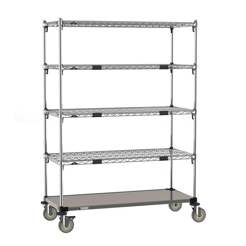 InterMetro Industries ECM45XA Super Adjustable Super Erecta Par Level Cart - Stainless Steel Bottom Shelf - 21" x 48"