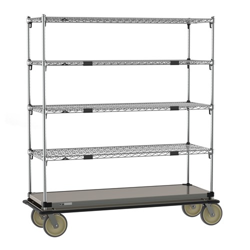 InterMetro Industries ECM46XS Super Adjustable Super Erecta Transport and Exchage Cart - Stainless Steel Bottom Shelf - 21" x 60"