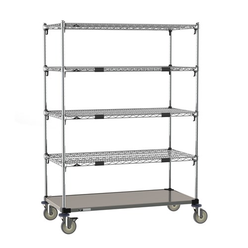 InterMetro Industries ECM55XA Super Adjustable Super Erecta Par Level Cart - Stainless Steel Bottom Shelf - 24" x 48"