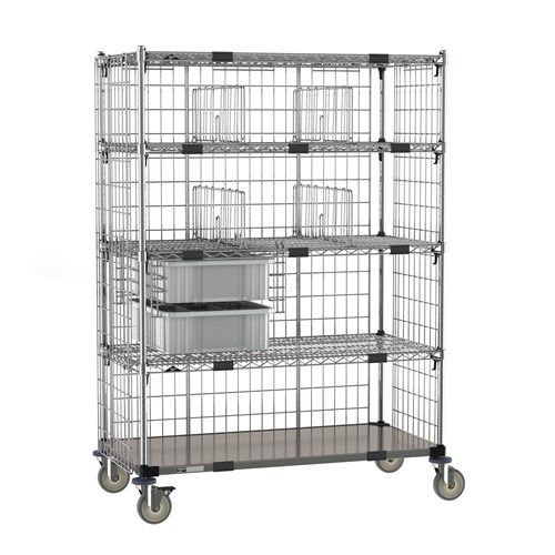 InterMetro Industries ECM55XD Super Adjustable Super Erecta Deluxe Par Level Cart - Stainless Steel Bottom Shelf - 24" x 48"