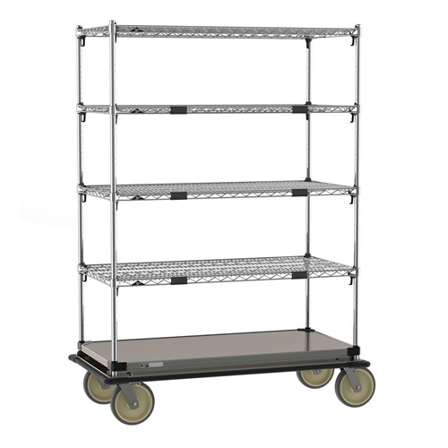 InterMetro Industries ECM55XS Super Adjustable Super Erecta Transport and Exchage Cart - Stainless Steel Bottom Shelf - 24" x 48"