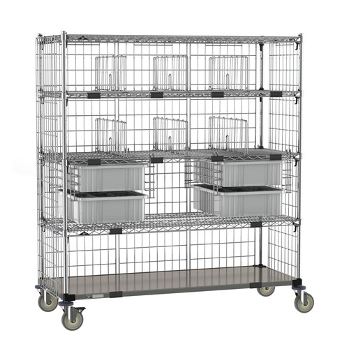 InterMetro Industries ECM56XD Super Adjustable Super Erecta Deluxe Par Level Cart - Stainless Steel Bottom Shelf - 24" x 60"