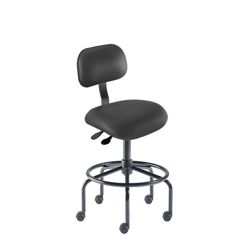 BioFit ETS-H-RC-T-XF-XA-06-P28540 Eton Series Chair w/21" Affixed Footring - 22" - 32" - Black Powder Coated - Black Vinyl