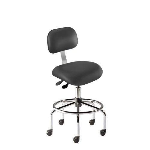 BioFit ETS-H-RC-T-XF-XA-C-P28540 Eton Series Chair w/21" Affixed Footring - 22" - 32" - Chrome Plated - Black Vinyl