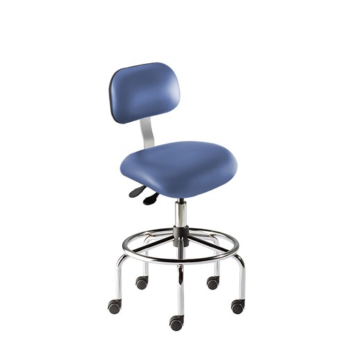 BioFit ETS-H-RC-T-XF-XA-C-P28542 Eton Series Chair w/21" Affixed Footring - 22" - 32" - Chrome Plated - Blue Vinyl