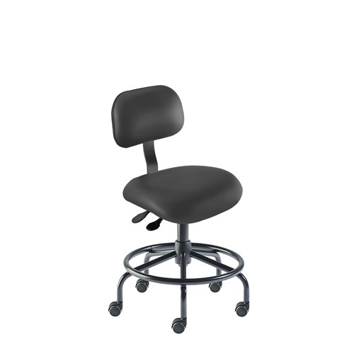 BioFit ETS-L-RC-T-XF-XA-06-P28540 Eton Series Chair w/21" Affixed Footring - 18"- 22" - Black Powder Coated - Black Vinyl