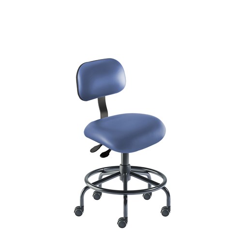 BioFit ETS-L-RC-T-XF-XA-06-P28542 Eton Series Chair w/21" Affixed Footring - 18"- 22" - Black Powder Coated - Blue Vinyl