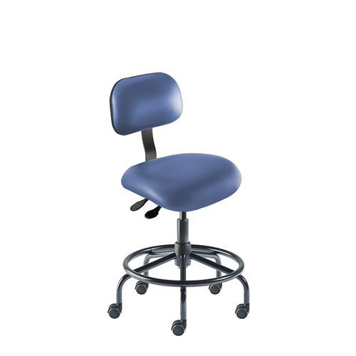 BioFit ETS-M-RC-T-XF-XA-06-P28542 Eton Series Chair w/21" Affixed Footring - 21" - 28" - Black Powder Coated - Blue Vinyl