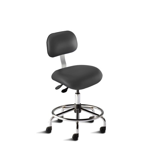 BioFit ETS-M-RC-T-XF-XA-C-P28540 Eton Series Chair w/21" Affixed Footring - 21" - 28" - Chrome Plated - Black Vinyl