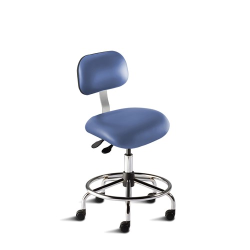 BioFit ETS-M-RC-T-XF-XA-C-P28542 Eton Series Chair w/21" Affixed Footring - 21" - 28" - Chrome Plated - Blue Vinyl